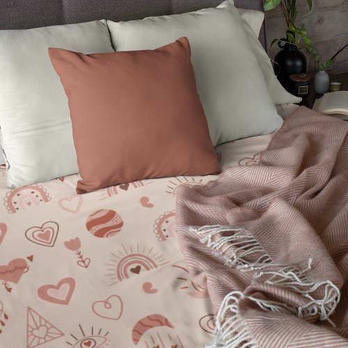 Blush  Terracotta Boho Heart Themed Pattern Duvet Cover