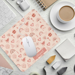 Blush Terracotta Boho Heart Themed Pattern Name Mouse Pad