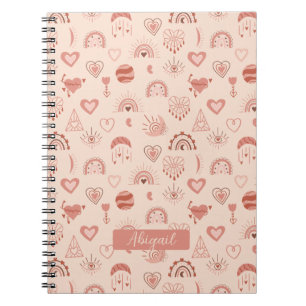 Blush   Terracotta Boho Heart Themed Pattern Name  Notebook