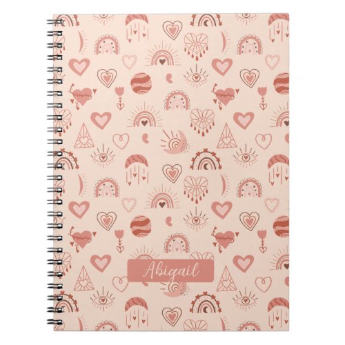 Blush  Terracotta Boho Heart Themed Pattern Name  Notebook
