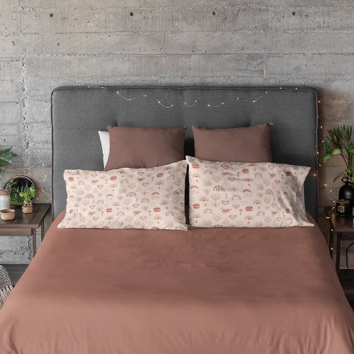 Blush  Terracotta Boho Heart Themed Pattern Pillow Case