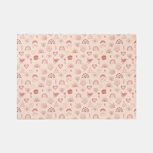 Blush | Terracotta Boho Heart Themed Pattern Rug (Front)