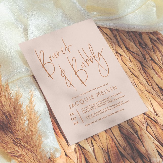 Blush & Terracotta Brunch & Bubbly Bridal Shower Invitation (Creator Uploaded)