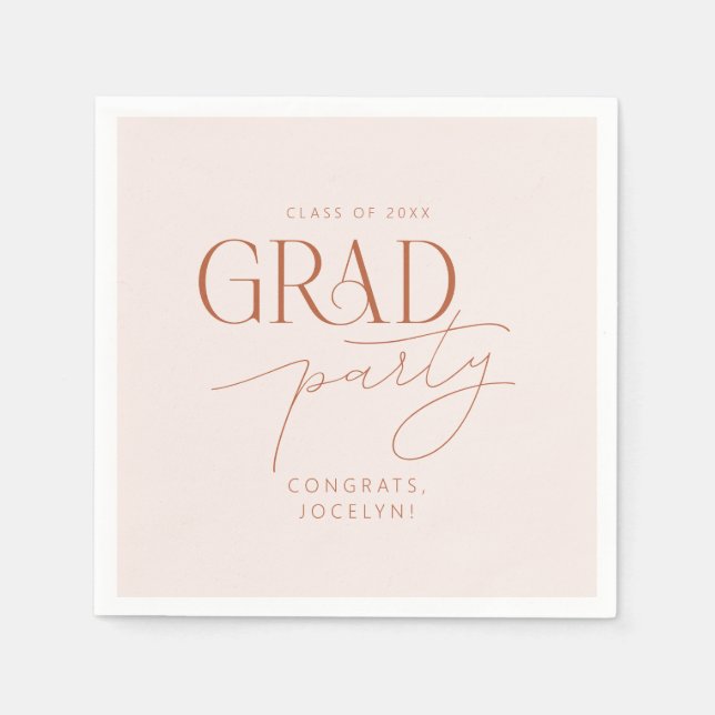 Blush Terracotta Custom Minimalist Grad Party Napkins (Front)