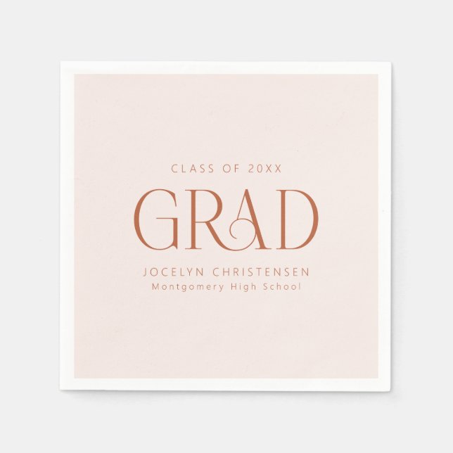 Blush Terracotta Custom Minimalist Grad Party Napkins (Front)