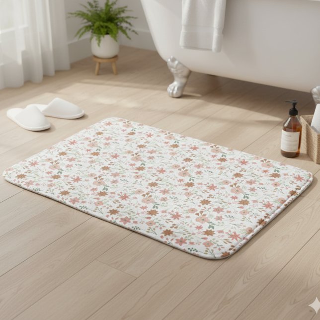 Blush & Terracotta Floral Rustic Botanical Bath Mat (Creator Uploaded)