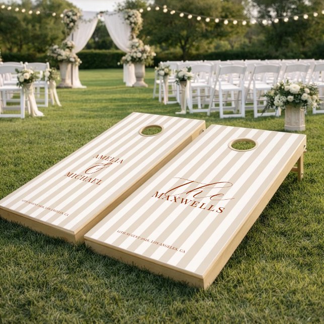 Blush terracotta Modern elegant Stripe Wedding Cornhole Set (Creator Uploaded)