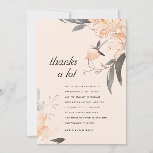 BLUSH TERRACOTTA ORANGE WATERCOLOR FLORAL WEDDING THANK YOU CARD