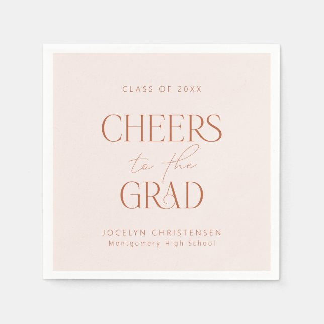 Blush Terracotta Personalized Cheers Grad Party Napkins (Front)