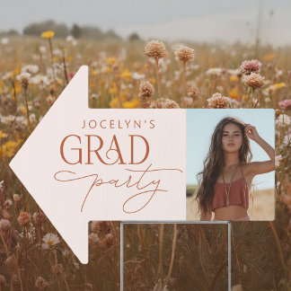 Blush Terracotta Photo Arrow Graduation Party Sign
