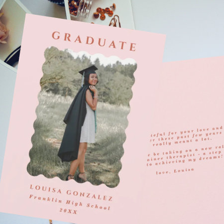 Blush & Terracotta Wavy Frame Photo Graduation Announcement