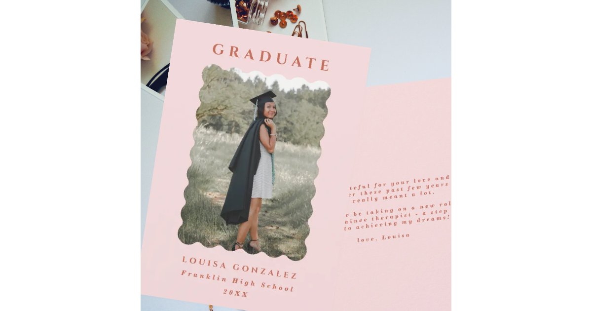 Blush & Terracotta Wavy Frame Photo Graduation Announcement | Zazzle