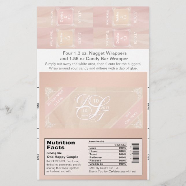 Blush Theme Candy Bar and Nugget Wrappers (Front)