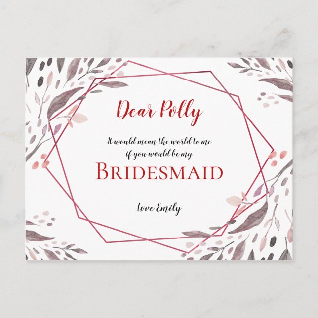 Blush Tones Leaves/Geometric/Bridesmaid Request Postcard (Front)