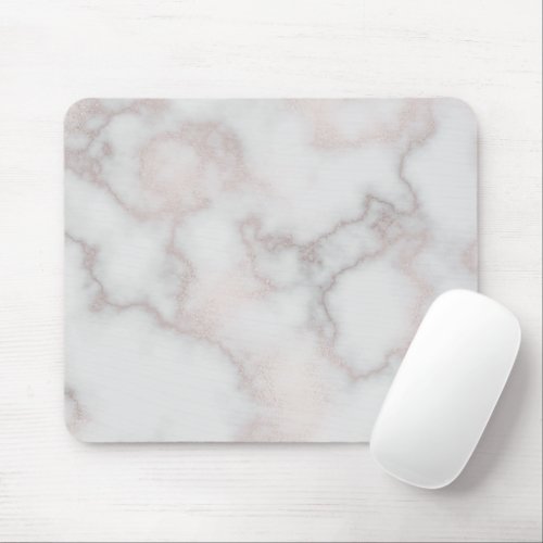 Blush tones pink rose gold white marble pattern mouse pad