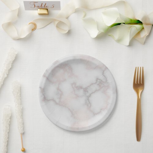 Blush tones pink rose gold white marble pattern paper plates