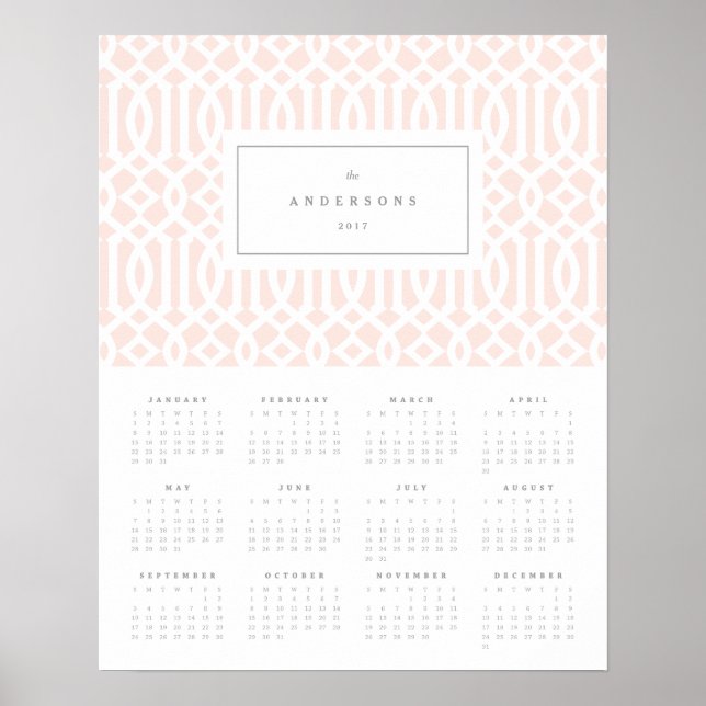 Blush Trellis 16x20 2017 Yearly Calendar Poster (Front)