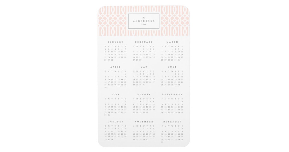 Blush Trellis 4x6 Yearly Calendar Zazzle