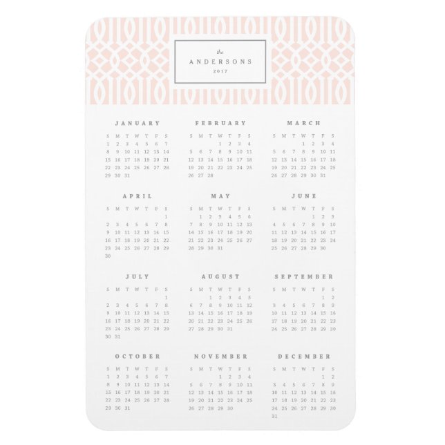 Blush Trellis 4x6 Yearly Calendar Magnet (Vertical)