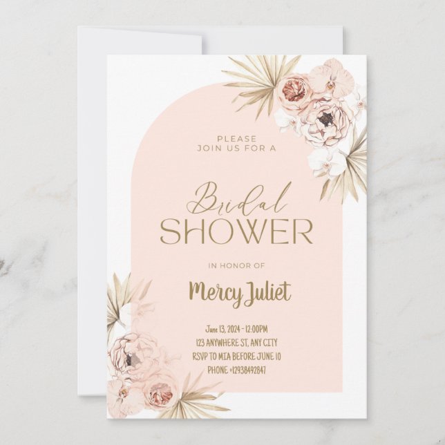 Blush trendy arch Bridal Shower invitation (Front)