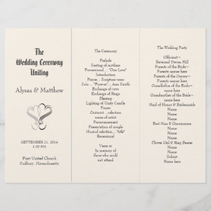 Blush Tri-Fold Two Hearts Wedding Program Template