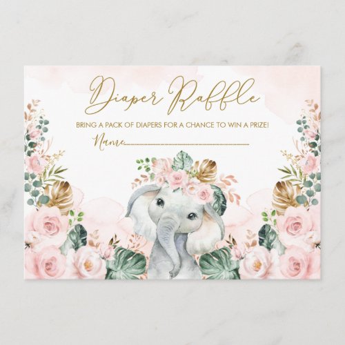 Blush Tropical Boho Elephant Baby Diaper Raffle Enclosure Card