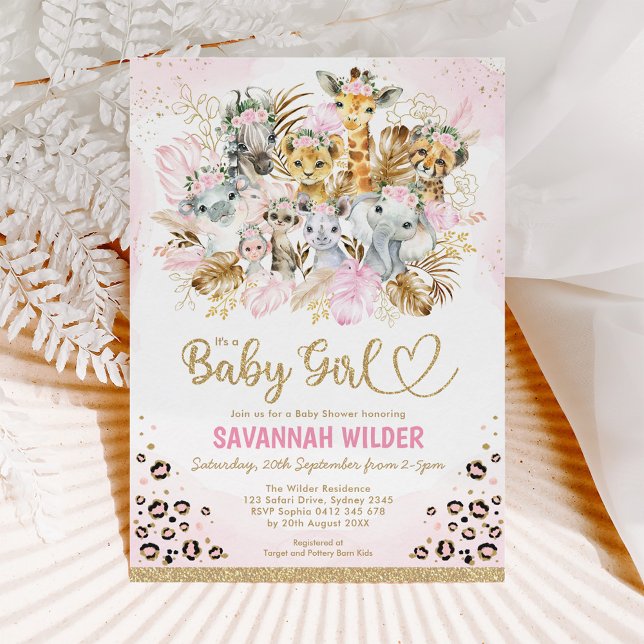 Blush Tropical Boho Safari Animals Baby Shower Inv Invitation (Creator Uploaded)