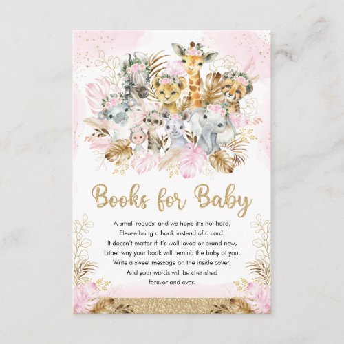 Blush Tropical Jungle Baby Shower Books for Baby Enclosure Card