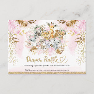 Blush Tropical Safari Baby Shower Diaper Raffle Enclosure Card