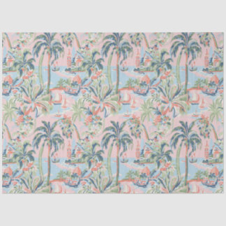 Blush Tropical Toile Tissue Paper, Palms and Sailb Paper