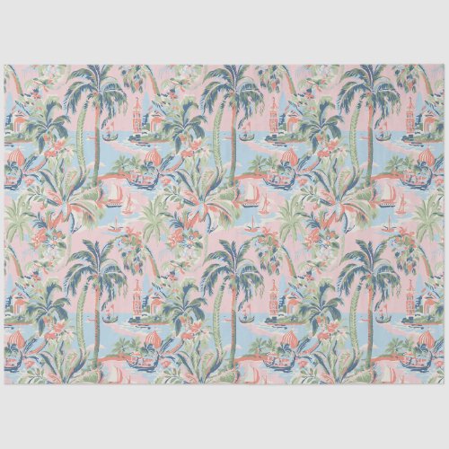 Blush Tropical Toile Tissue Paper, Palms and Sailb Paper