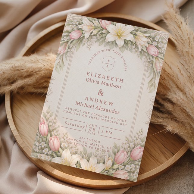 Blush Tulip And Lily Garden Wedding Invitation (Creator Uploaded)