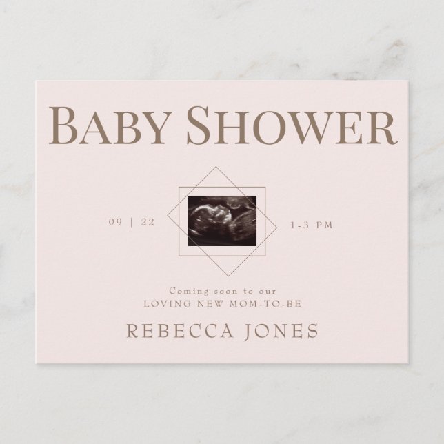 Blush Ultrasound Coming Soon Baby Shower Gold Text Postcard (Front)