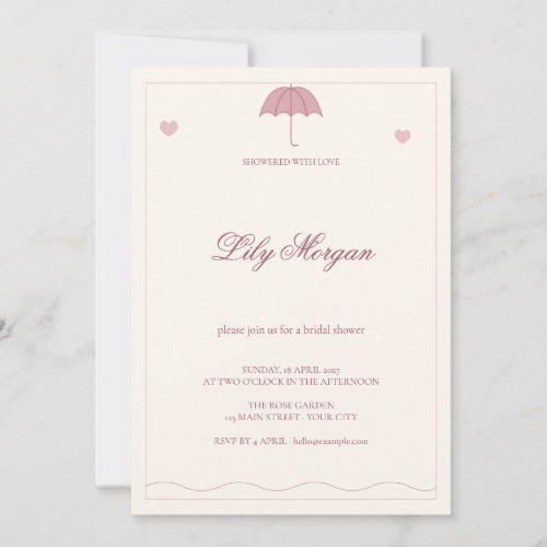 Blush Umbrella Showered with Love Bridal Shower Invitation