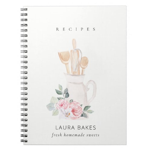 Blush Utensils Cookbook Floral Roller Whisk Recipe Notebook