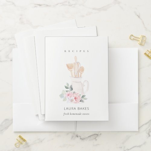 Blush Utensils Cookbook Floral Roller Whisk Recipe Pocket Folder