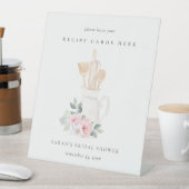Blush Utensils Floral Recipe Card Bridal Shower Pedestal Sign (In SItu)