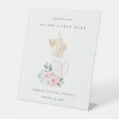Blush Utensils Floral Recipe Card Bridal Shower Pedestal Sign (Front)
