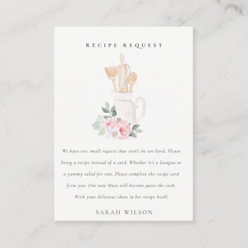 Blush Utensils Floral Recipe Request Baby Shower Enclosure Card