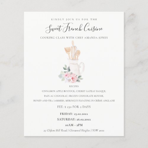 Blush Utensils Floral Whisk Bakery Cooking Class Flyer