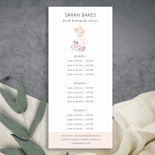 Blush Utensils Floral Whisk Bakery Service Price Rack Card