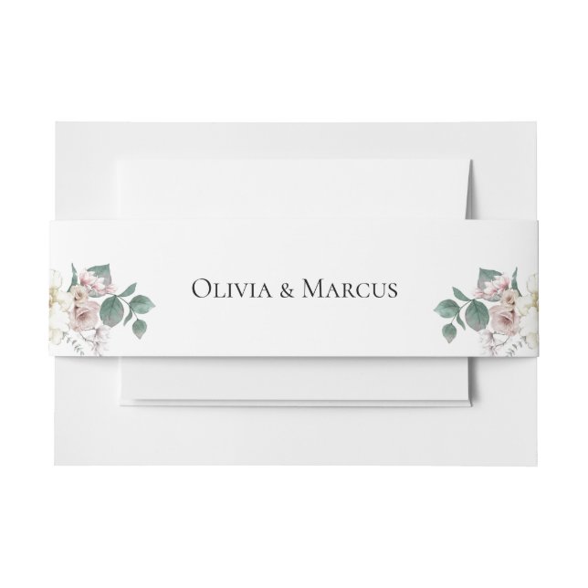 Blush Vanilla Peonies and Magnolias Invitation Belly Band (Front Example)