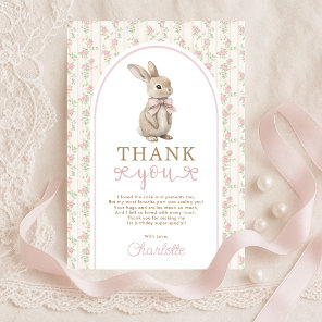 Blush Vintage Bunny Pink Bow Birthday Girl Thank You Card