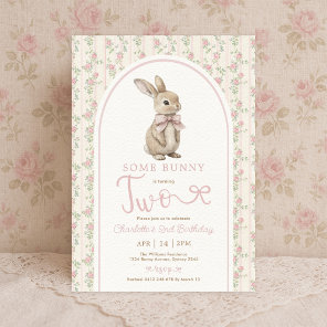 Blush Vintage Bunny Rabbit 2nd Birthday Girl Invitation