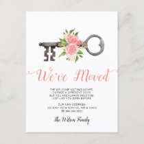 Blush Vintage Floral Key We Have Moved Moving  Announcement Postcard