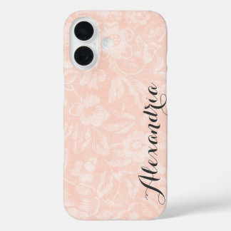 Blush Vintage Floral Print Monogram iPhone 16 Case