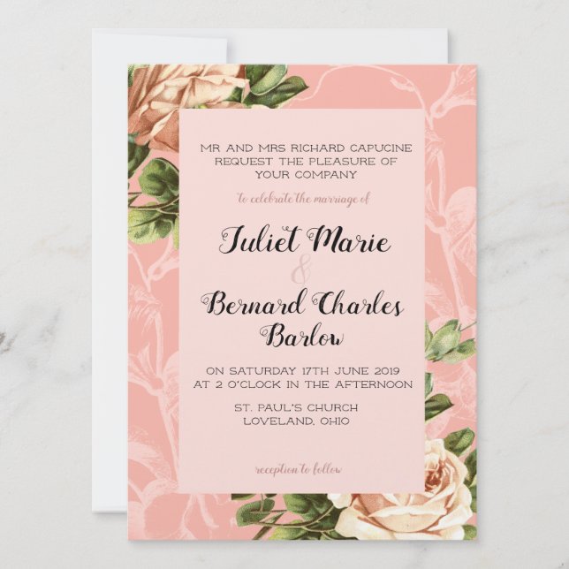 Blush Vintage Rose Wedding Invitation (Front)