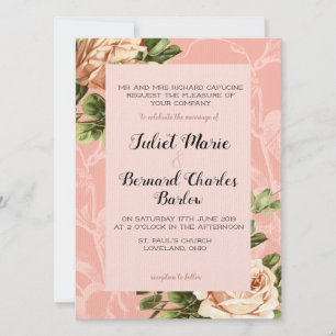 Blush Vintage Rose Wedding Invitation