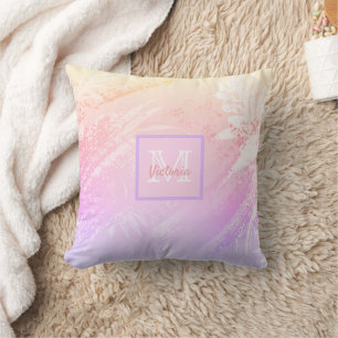 Blush violet palm foliage abstract monogram name throw pillow