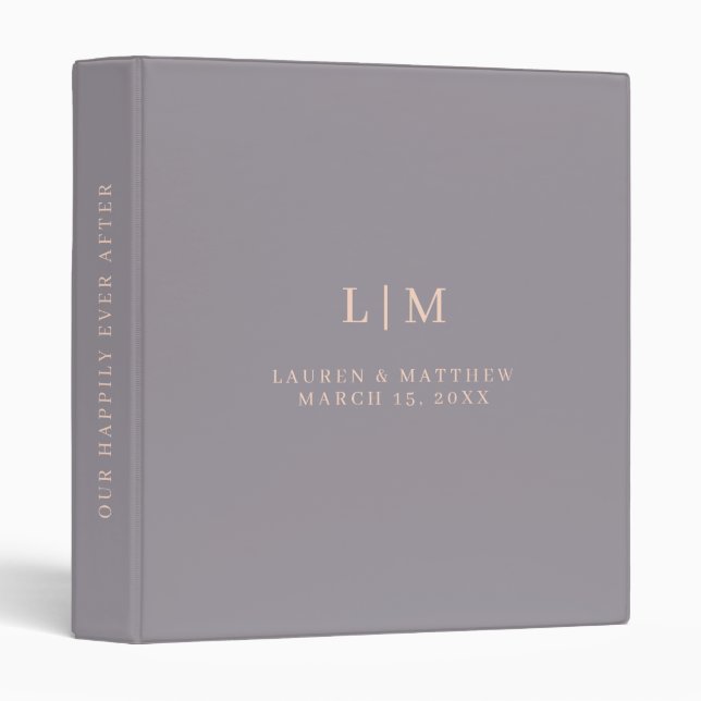 Blush Violet Wedding Album Personalized Monogram 3 Ring Binder (Front/Spine)